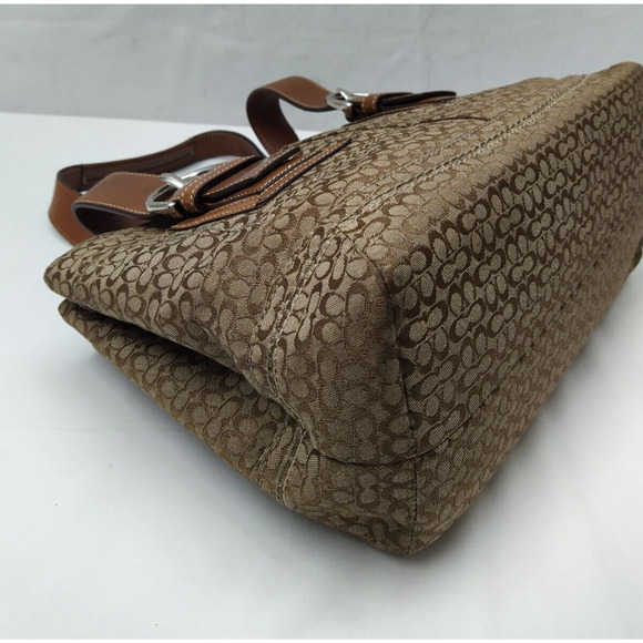 Coach Signature Brown Canvas Leather Trim Double Handle Zipper Tote Bag - Picture 8 of 16